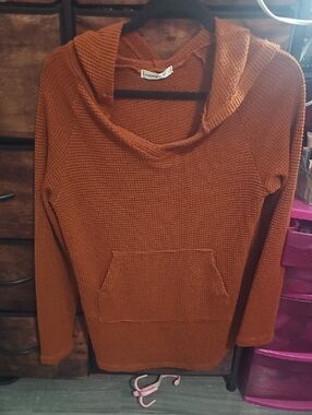 Hanger Cowl-Neck Knit Sweater in Rust Orange